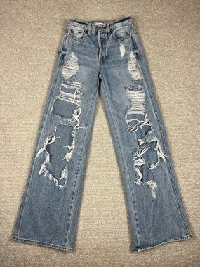 PacSun Light Blue Distressed Wide-Leg Baggy Jeans